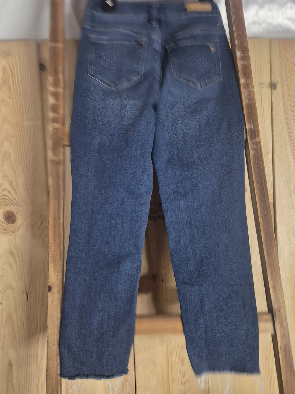 Girls Dark Blue Distressed Jeans with Plaid Patchwork